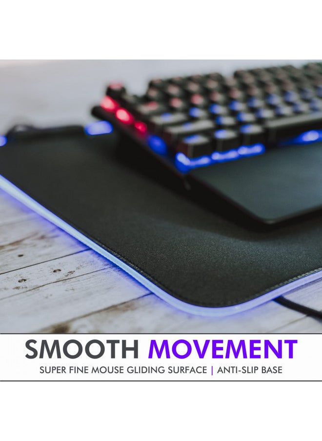 Tilted Nation RGB Gaming Mouse Pad Large - LED Extended Mousepad Desk Mat with 8 Adjustable Light Modes - Computer Mouse and Keyboard Pad - Non Slip Rubber Base, Easy to Clean Water Proof Surface