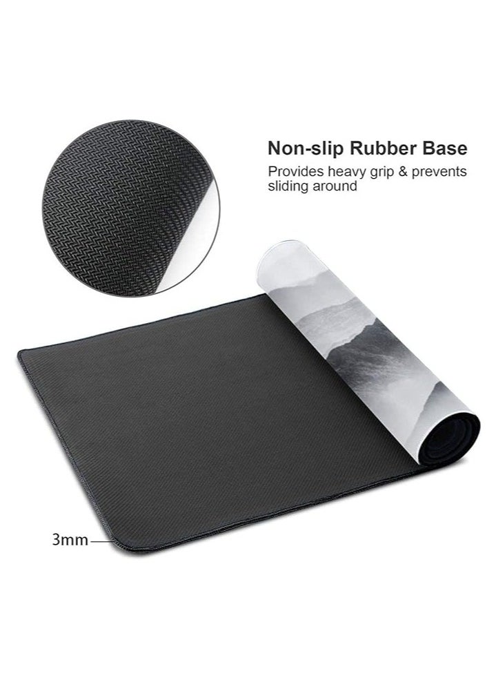 Gaming Mouse Pad Black and White Plum Bossom Cherry Blossom, Extended Large Mouse Mat Desk Pad, Stitched Edges Mousepad, Long Non-Slip Rubber Base Mice Pad (31.5x11.8x0.12 Inch, A4)