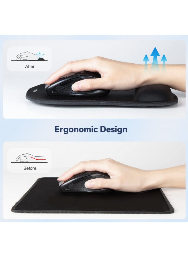 TECKNET Mouse Pad with Wrist Support, Ergonomic Gaming Mouse Pad Pain Relief, Portable Comfortable Mousepad for Computer, Laptop, Office, Home and Travel, Non-Slip Base, Waterproof Surface, Black