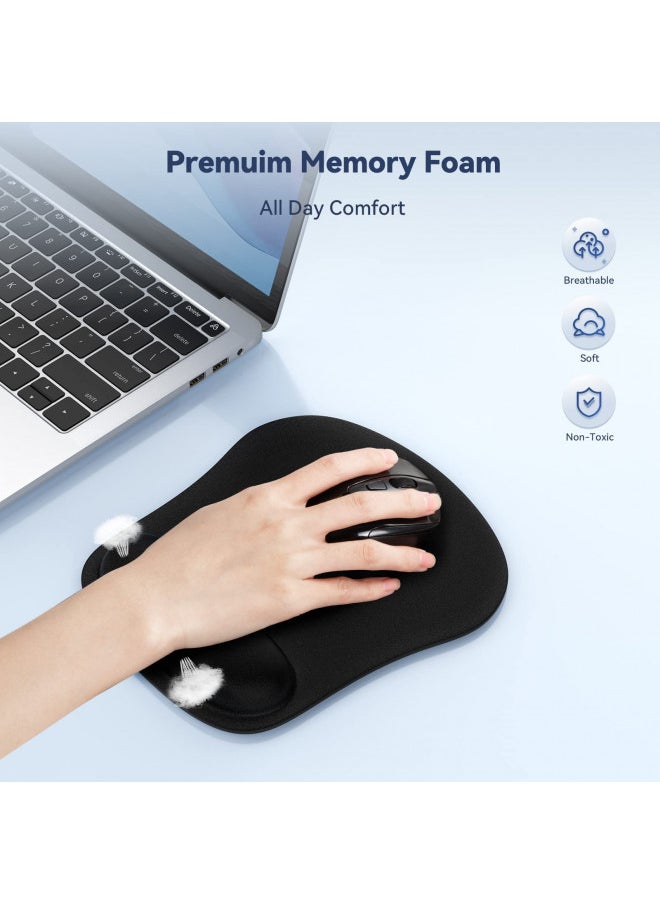 TECKNET Mouse Pad with Wrist Support, Ergonomic Gaming Mouse Pad Pain Relief, Portable Comfortable Mousepad for Computer, Laptop, Office, Home and Travel, Non-Slip Base, Waterproof Surface, Black