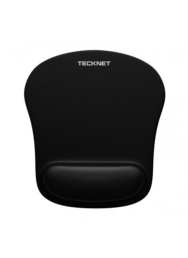 TECKNET Mouse Pad with Wrist Support, Ergonomic Gaming Mouse Pad Pain Relief, Portable Comfortable Mousepad for Computer, Laptop, Office, Home and Travel, Non-Slip Base, Waterproof Surface, Black