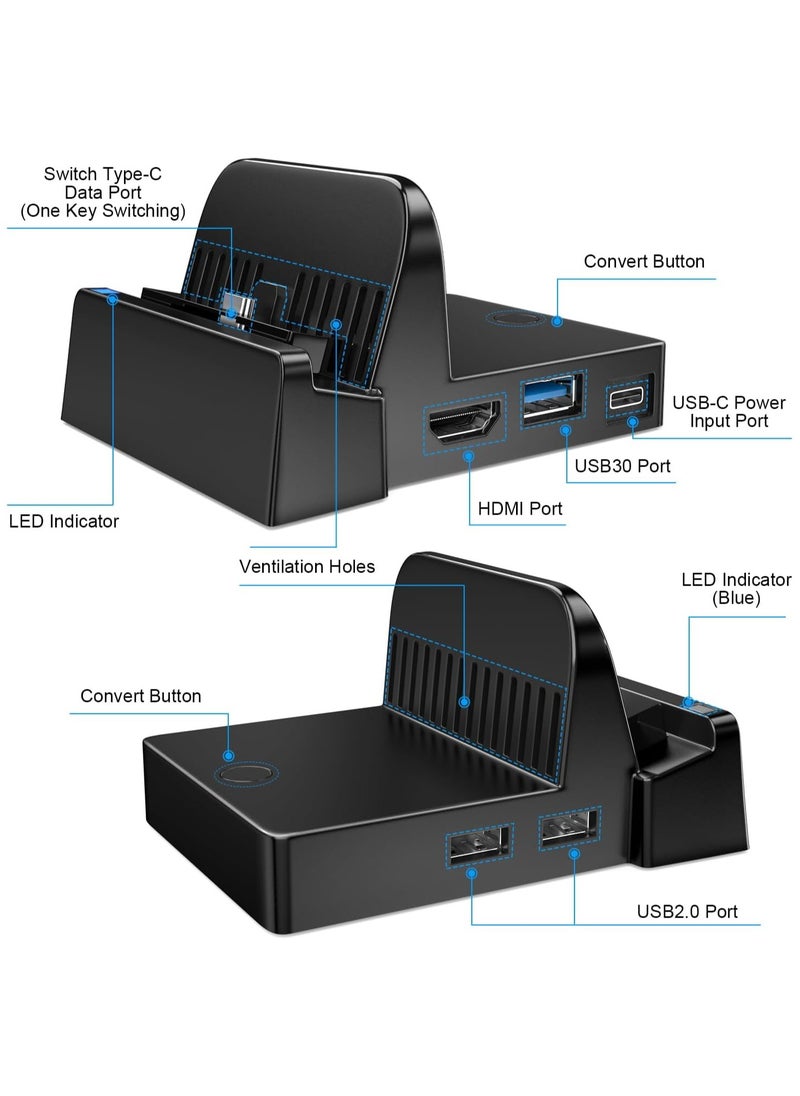 Portable Switch TV Docking Station with 4K/1080P HDMI and USB 3.0 - Dock for Nintendo Switch/Switch OLED Model (No Charging Cable)