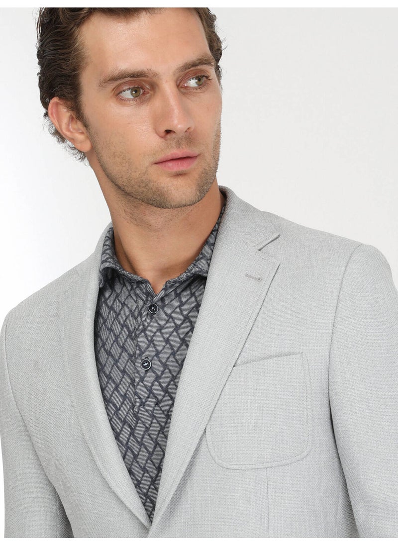 Grey Plain Modern Fit Jacket