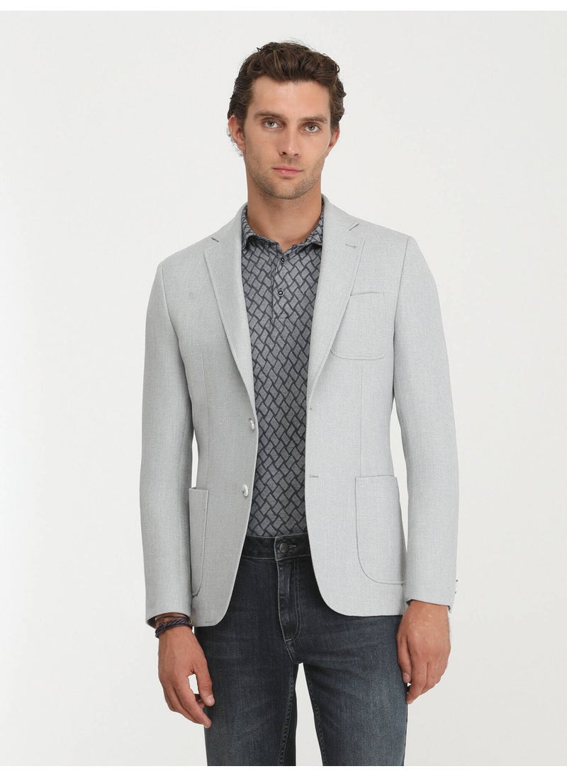 Grey Plain Modern Fit Jacket