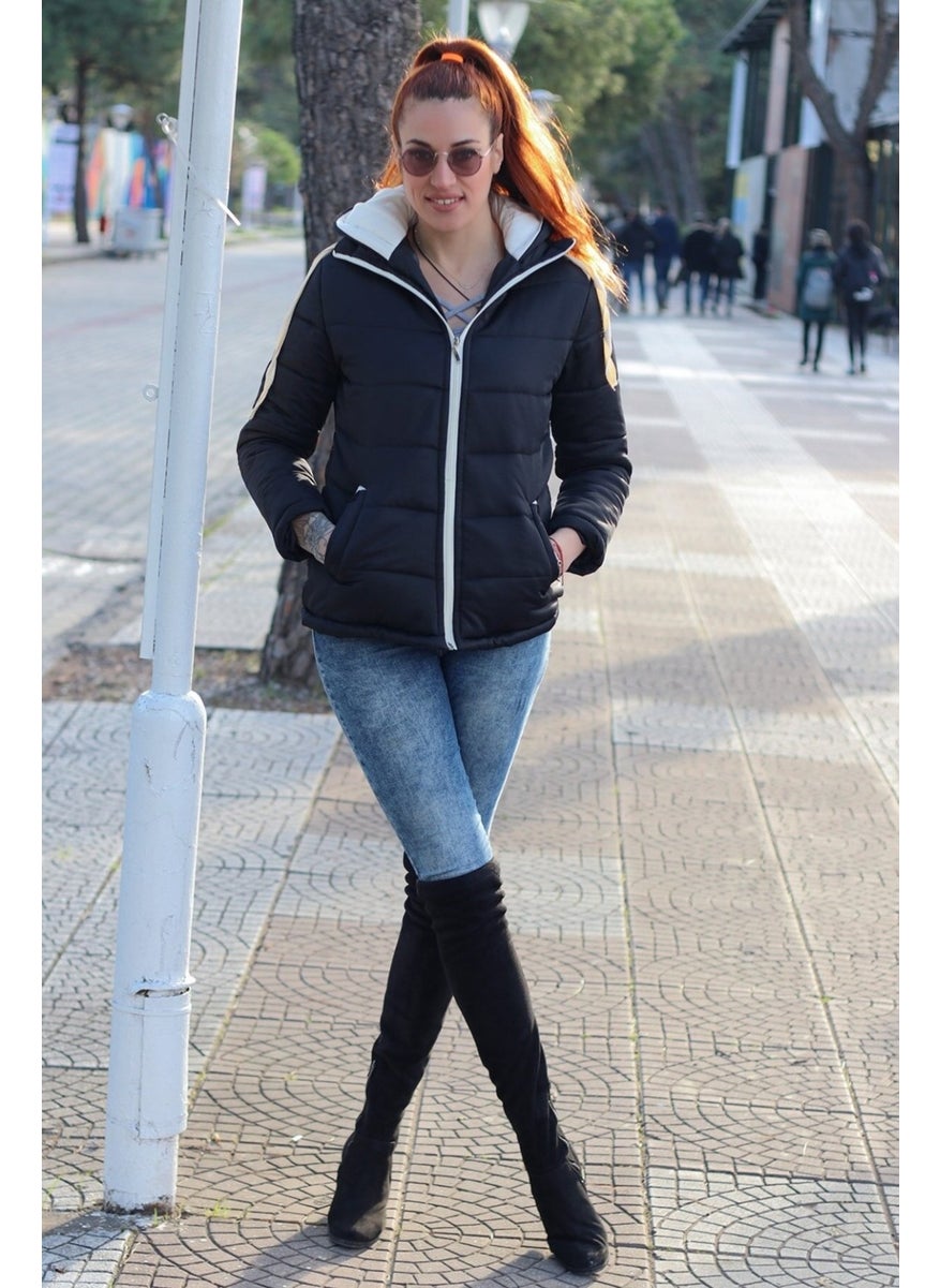 Daily Stylish Hooded Winter Women's Puffer Coat TR811SIYAHH