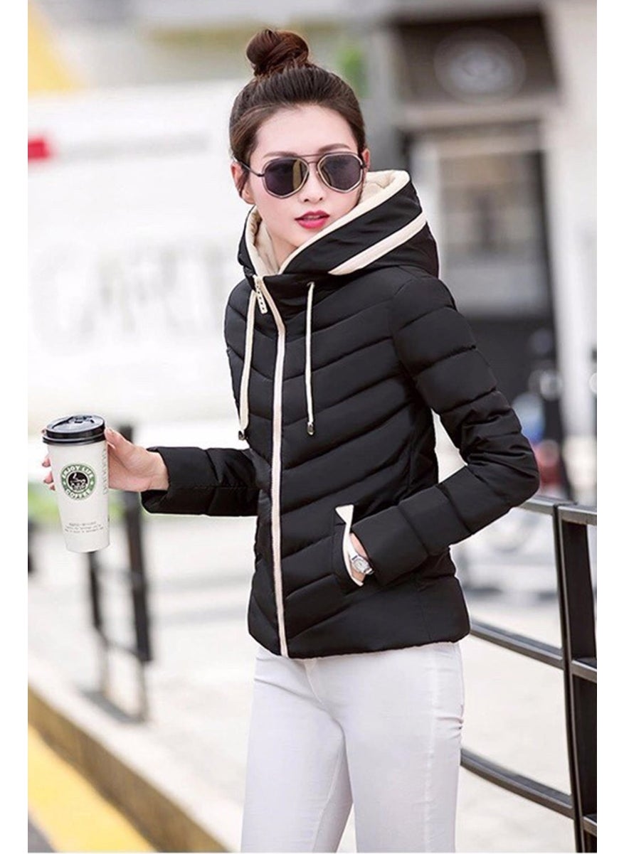 Daily Stylish Hooded Winter Women's Puffer Coat VV2811BLACK