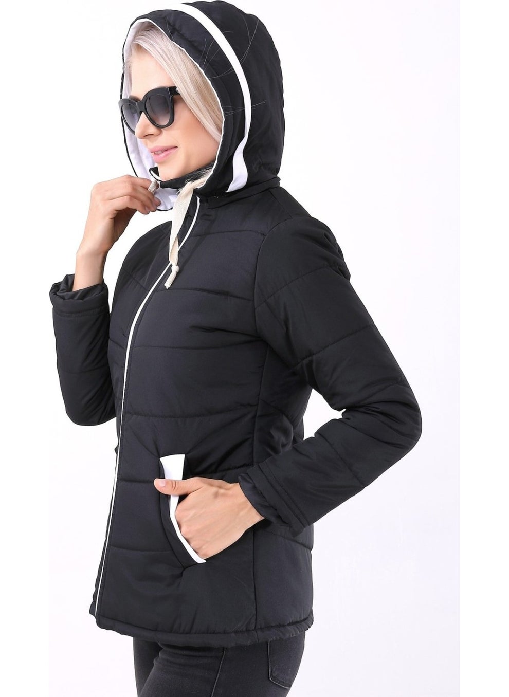 Daily Stylish Hooded Winter Women's Puffer Coat VV2811BLACK