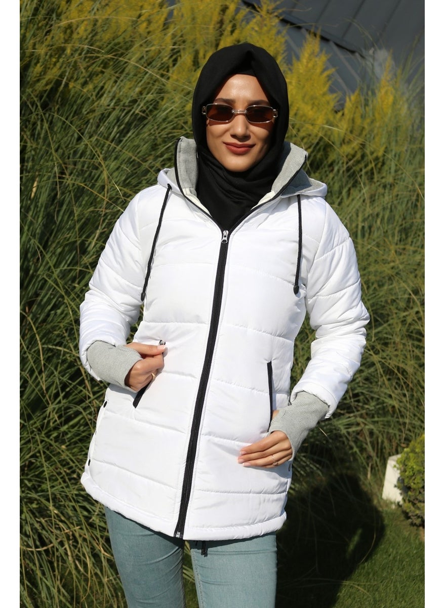 Winter Hooded Long Women's Puffer Hijab Coat 805WHITETESETTÜR