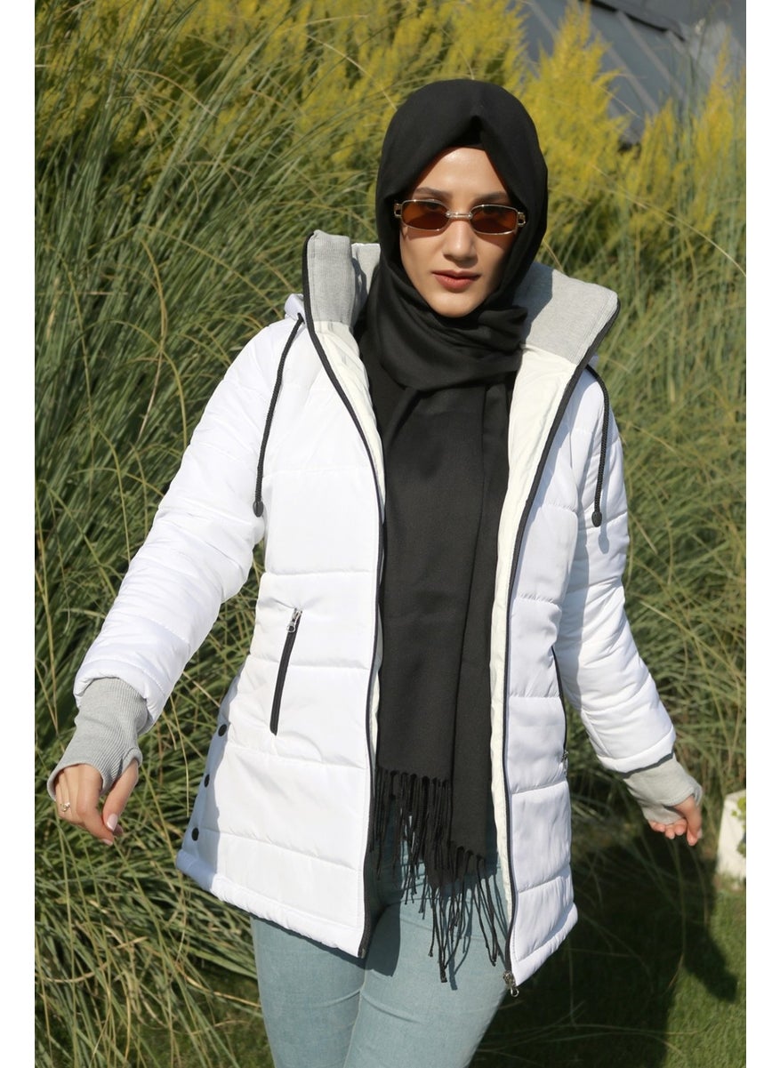 Winter Hooded Long Women's Puffer Hijab Coat 805WHITETESETTÜR