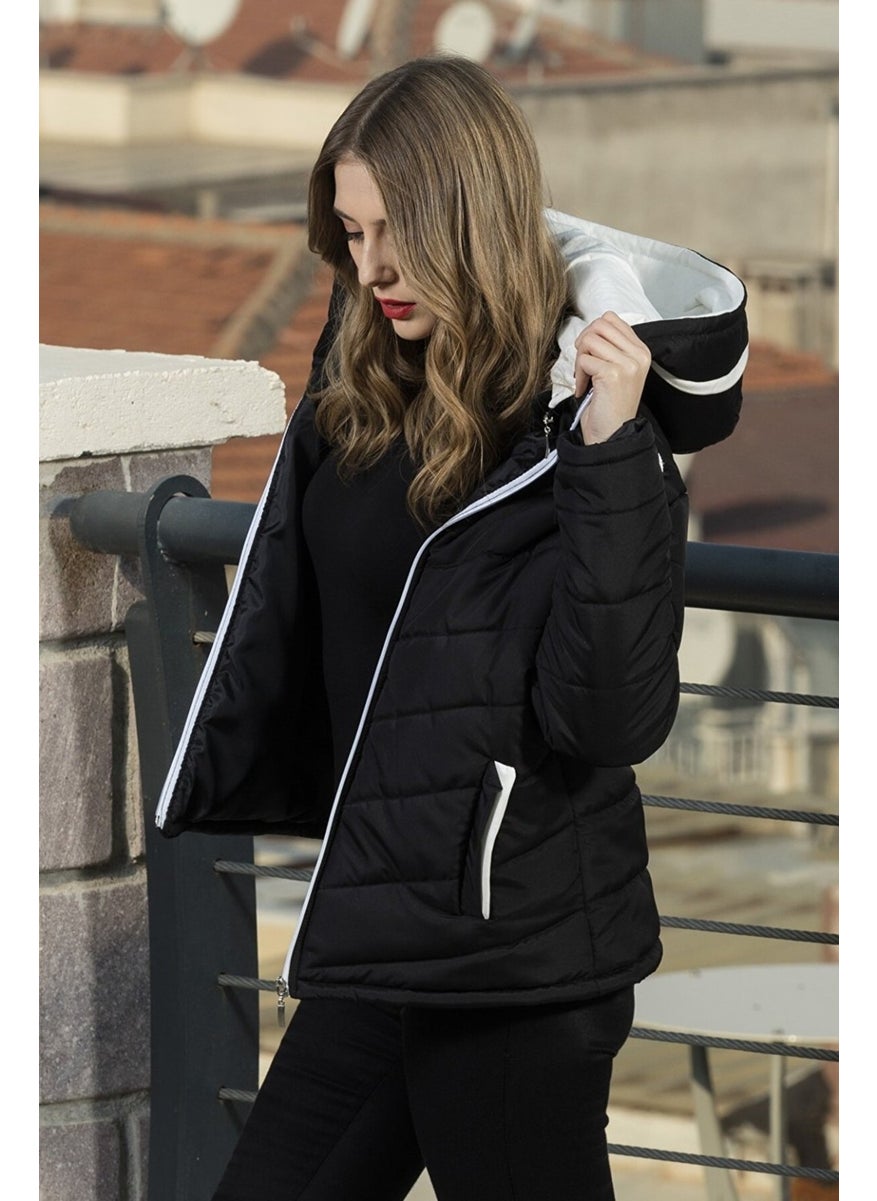 Daily Stylish Hooded Winter Women's Puffer Coat 811SIYAH8