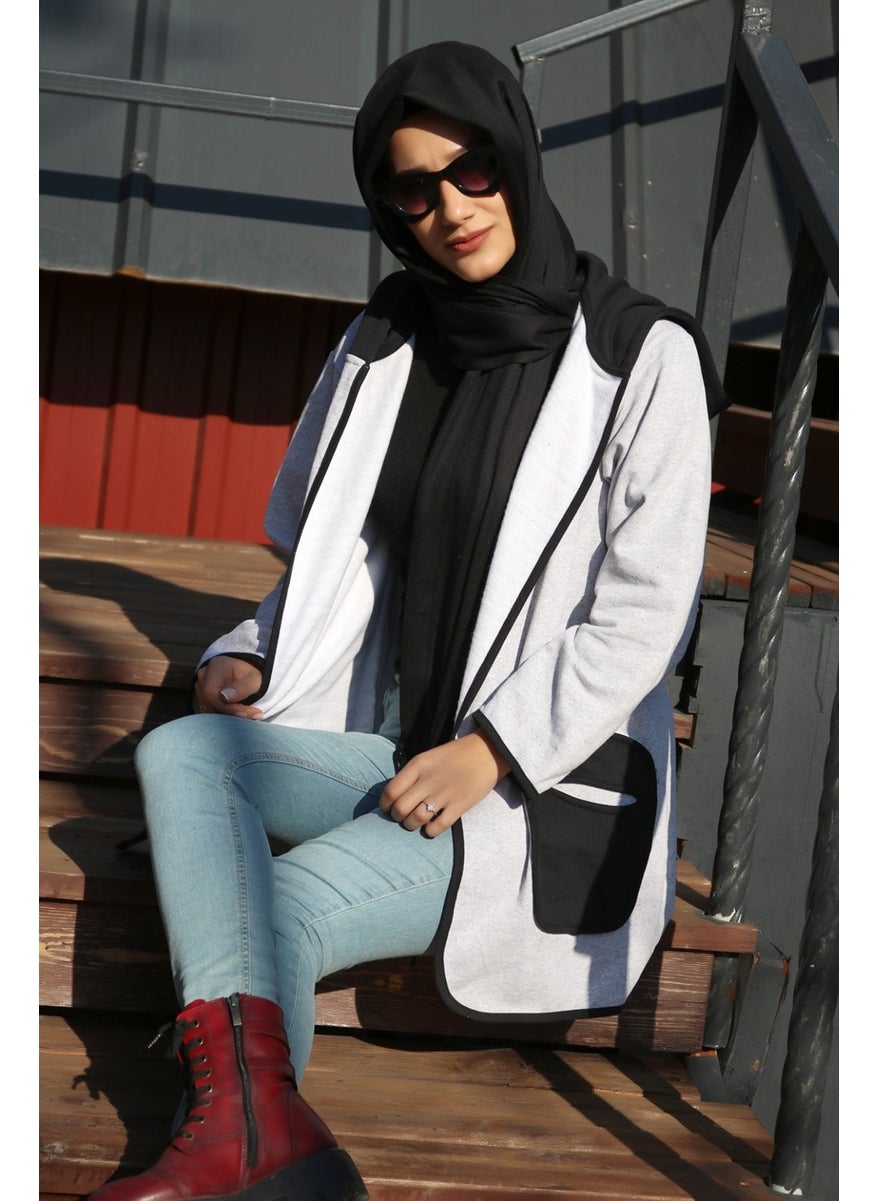 Seasonal Hooded Pocket Women's Long Hijab Jacket 757TESETTÜR1