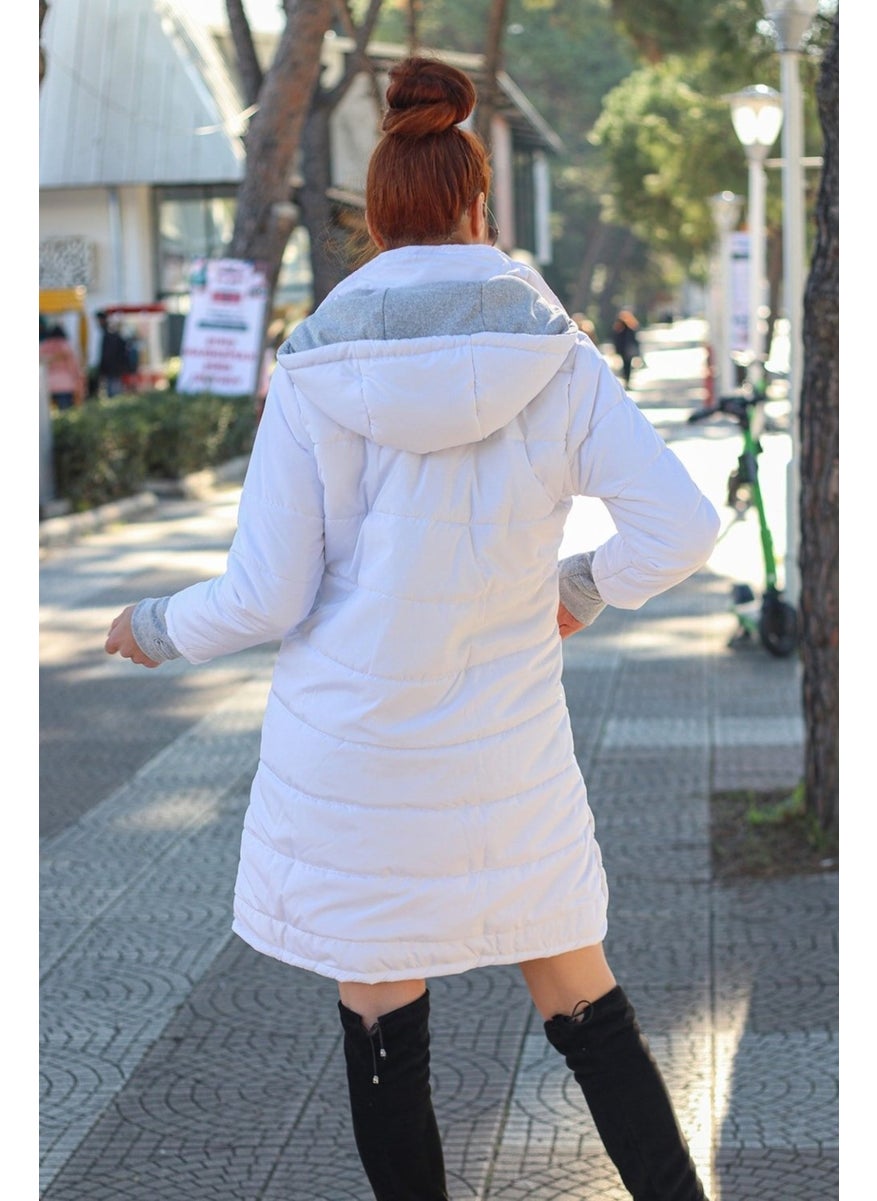 Winter Hooded Long Women's Puffer Coat 805WHITE2