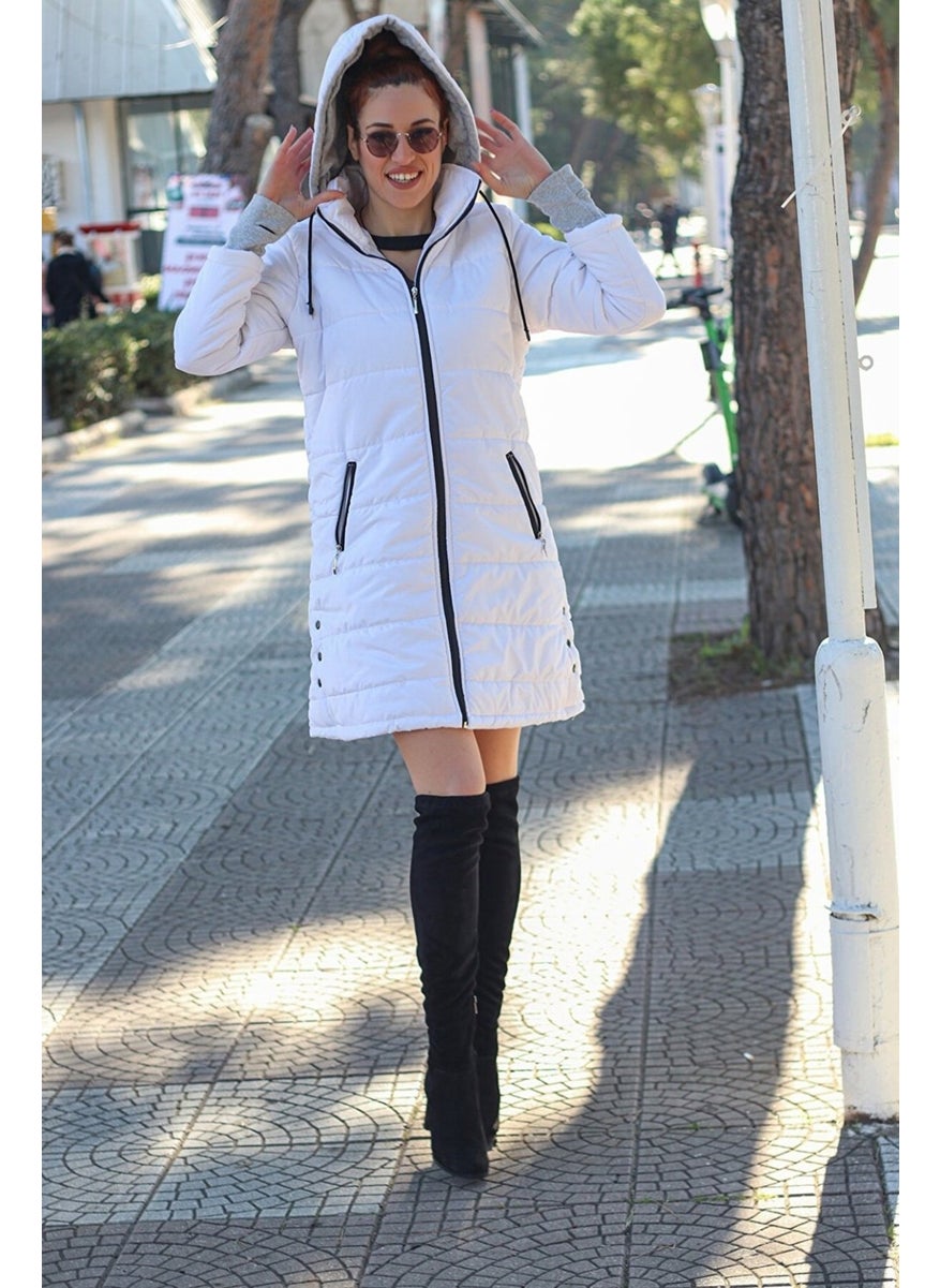 Winter Hooded Long Women's Puffer Coat 805WHITE2