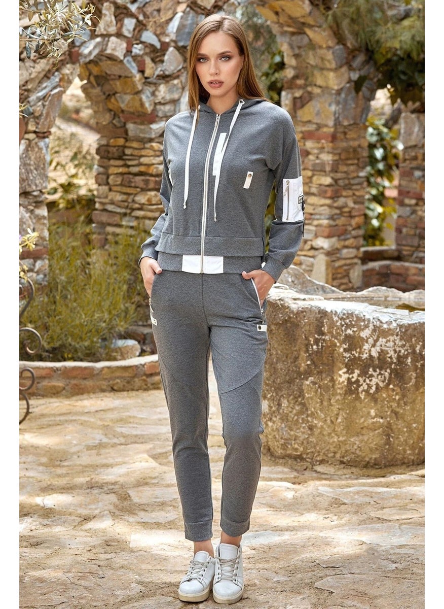 24212 Women's Long Sleeve Hooded Tracksuit Set - Anthracitelange