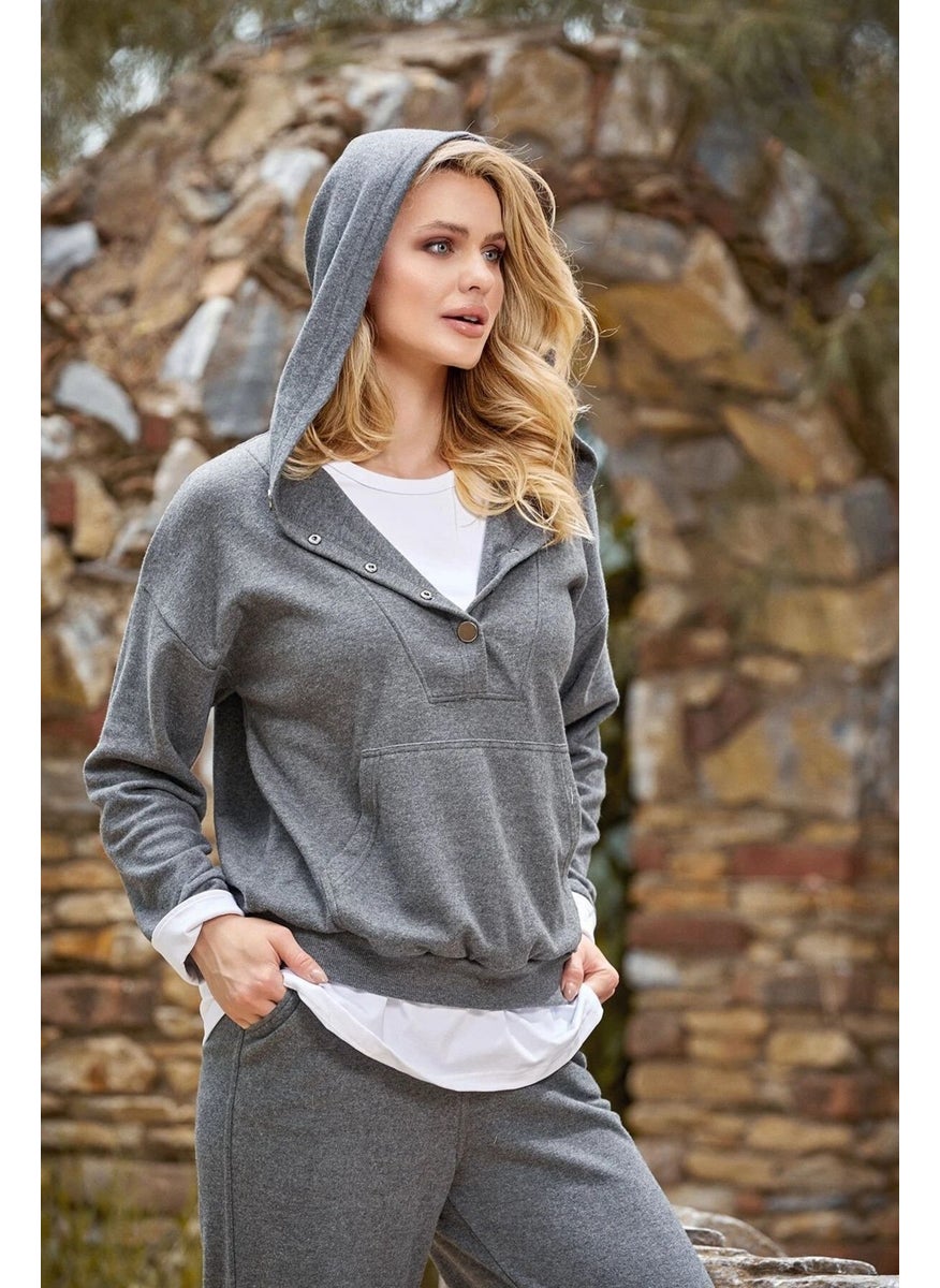 24221 Women's Long Sleeve Hooded Tracksuit Set - Anthracitelange