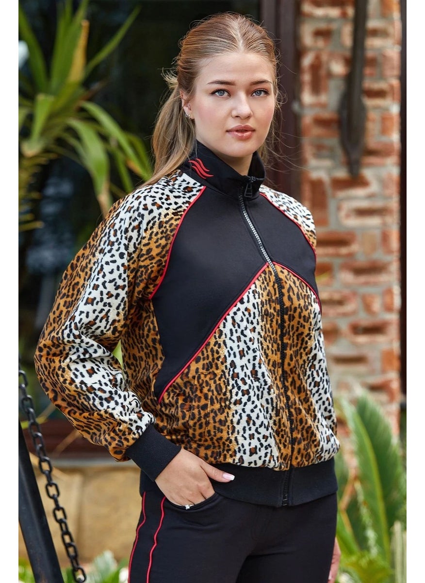 24220 Women's Long Sleeve Loepar Pattern Tracksuit - Leopard