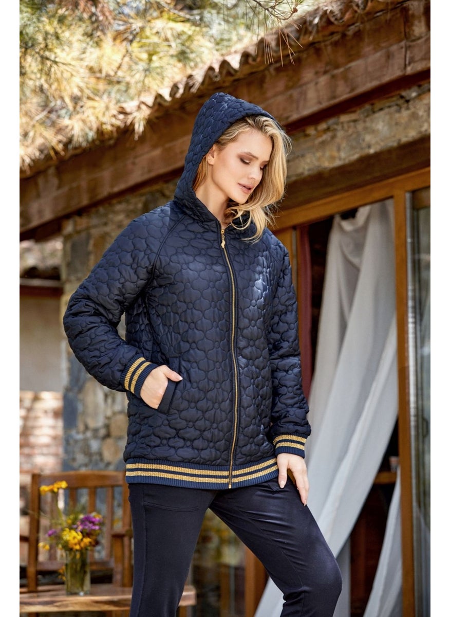 24371 Women's Quilted Tracksuit Set-Navy Blue