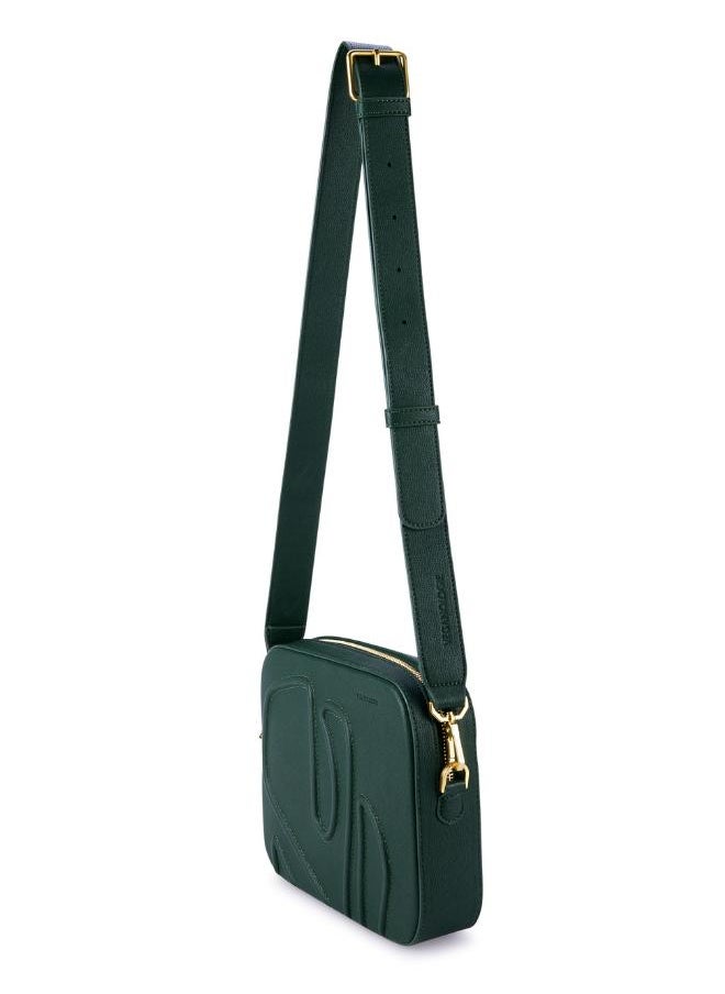 Maze Crossbody Bag in Green Made from 1.5 Bamboo Stems (with Gold Hardware)