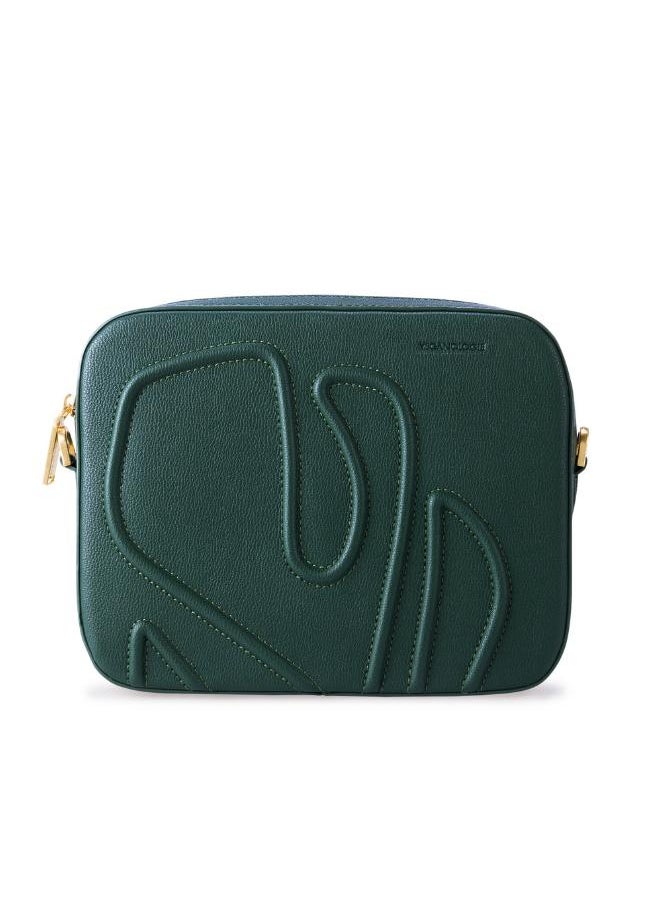 Maze Crossbody Bag in Green Made from 1.5 Bamboo Stems (with Gold Hardware)