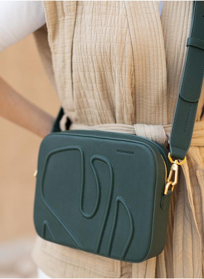 Maze Crossbody Bag in Green Made from 1.5 Bamboo Stems (with Gold Hardware)