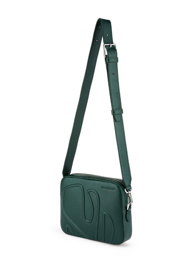 Maze Crossbody Bag in Green Made from 1.5 Bamboo Stems (with Silver Hardware)