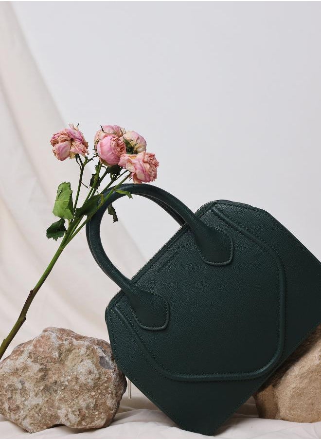 Gemma Crossbody Bag in Green in Silver Hardware Made from 2.5 Bamboo Stems