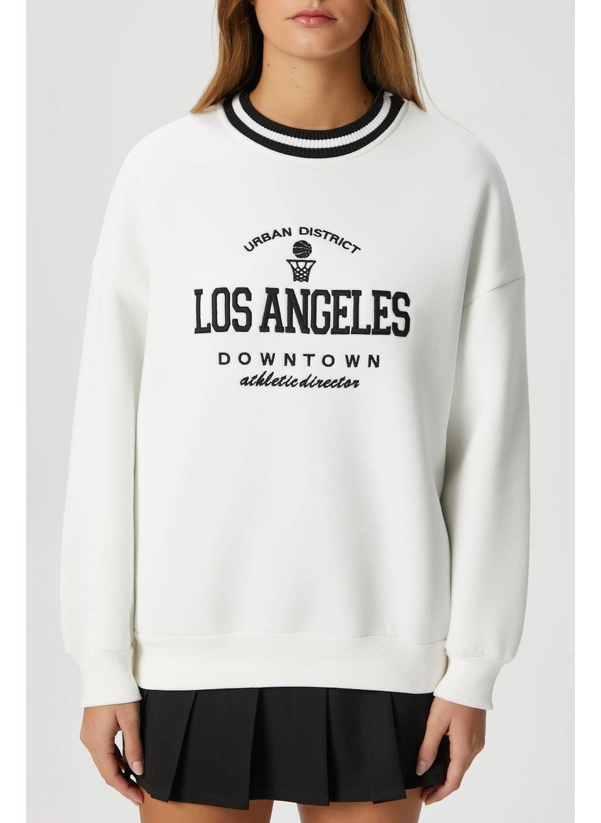 Women's Embroidered Los Angeles Fleece Ecru Oversize Sweatshirt