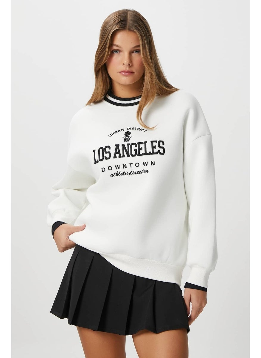 Women's Embroidered Los Angeles Fleece Ecru Oversize Sweatshirt