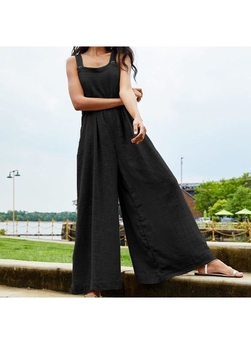 Linen Summer Casual Casual Women's Jumpsuit LN238SIYAHA2