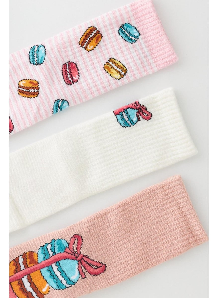 Girl's Macaron Patterned 3-Pack Boxed Socks