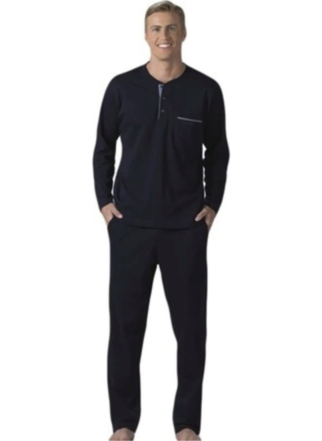 5454 Men's Navy Blue Long Sleeve Pajama Set