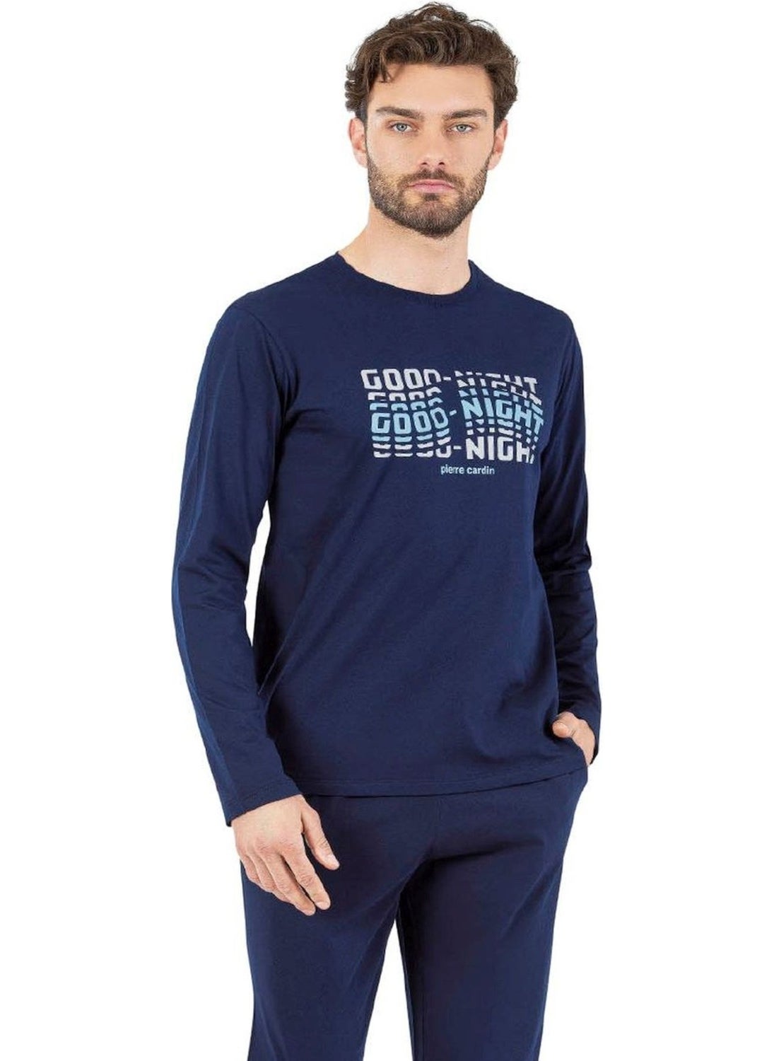 6062 Men's Navy Blue Long Sleeve Round Neck Pajama Set