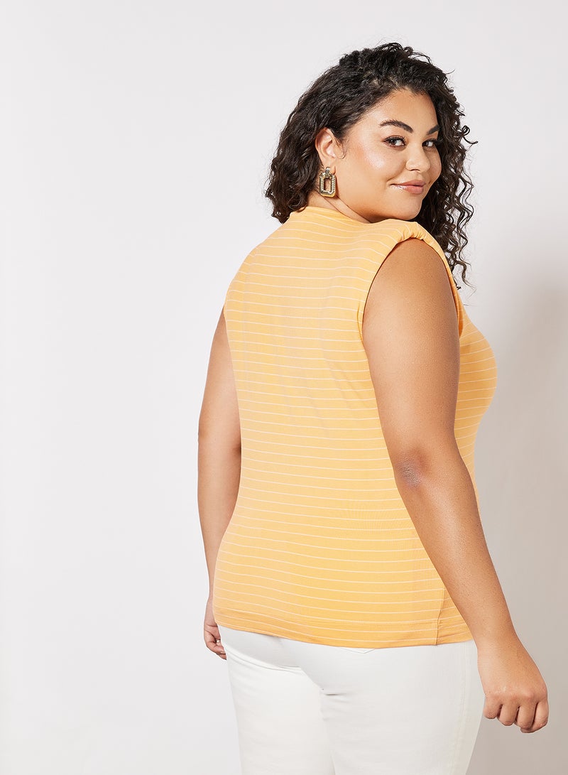 Plus Size Padded Shoulder Top Orange