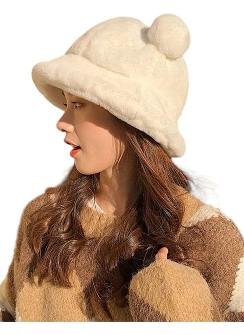 Women's Cute Bear Ear Plush Bucket Hat