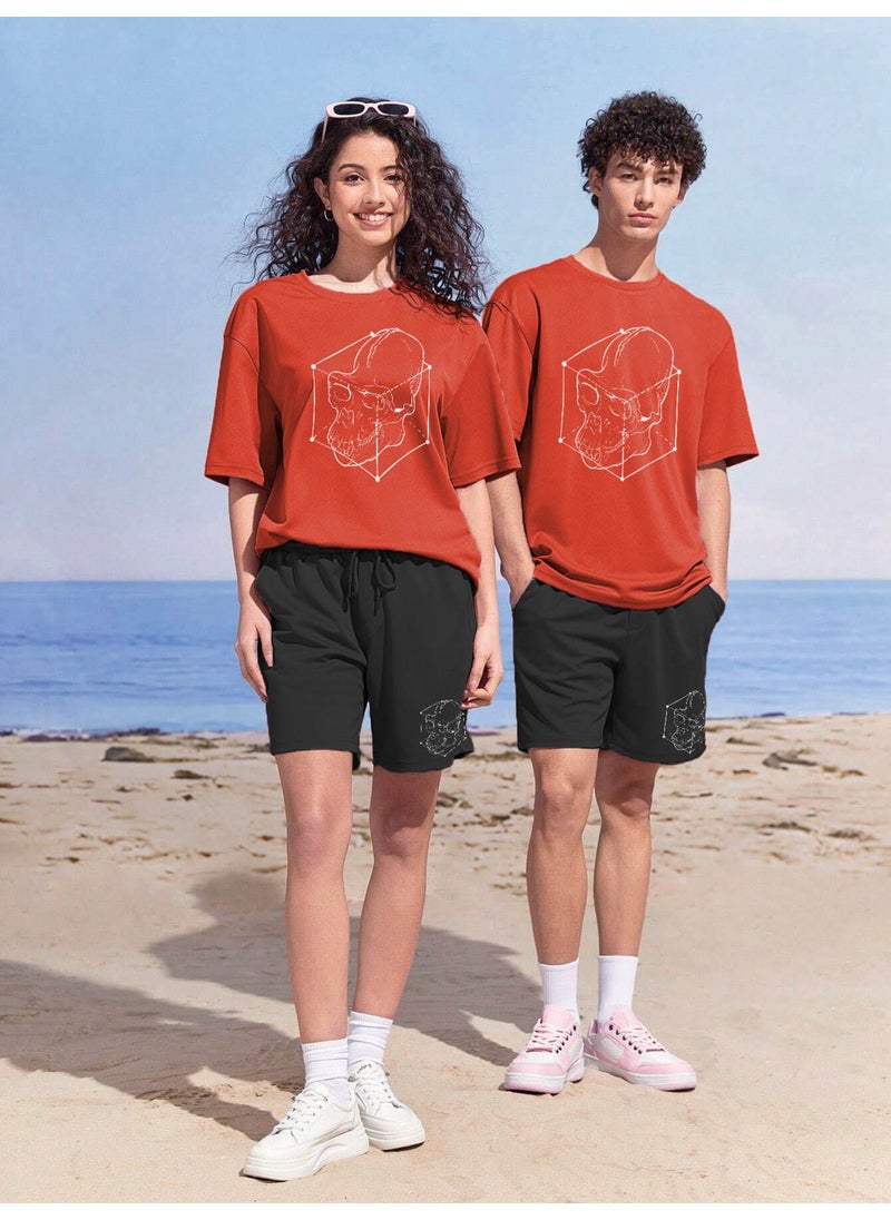 Lover Couple Combination T-Shirt-Shorts Brooklyn Printed Oversize Brown