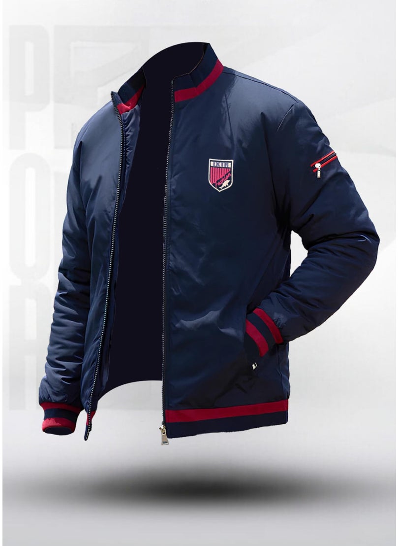 Sporty Emblem Seasonal Men's Coat Navy Blue