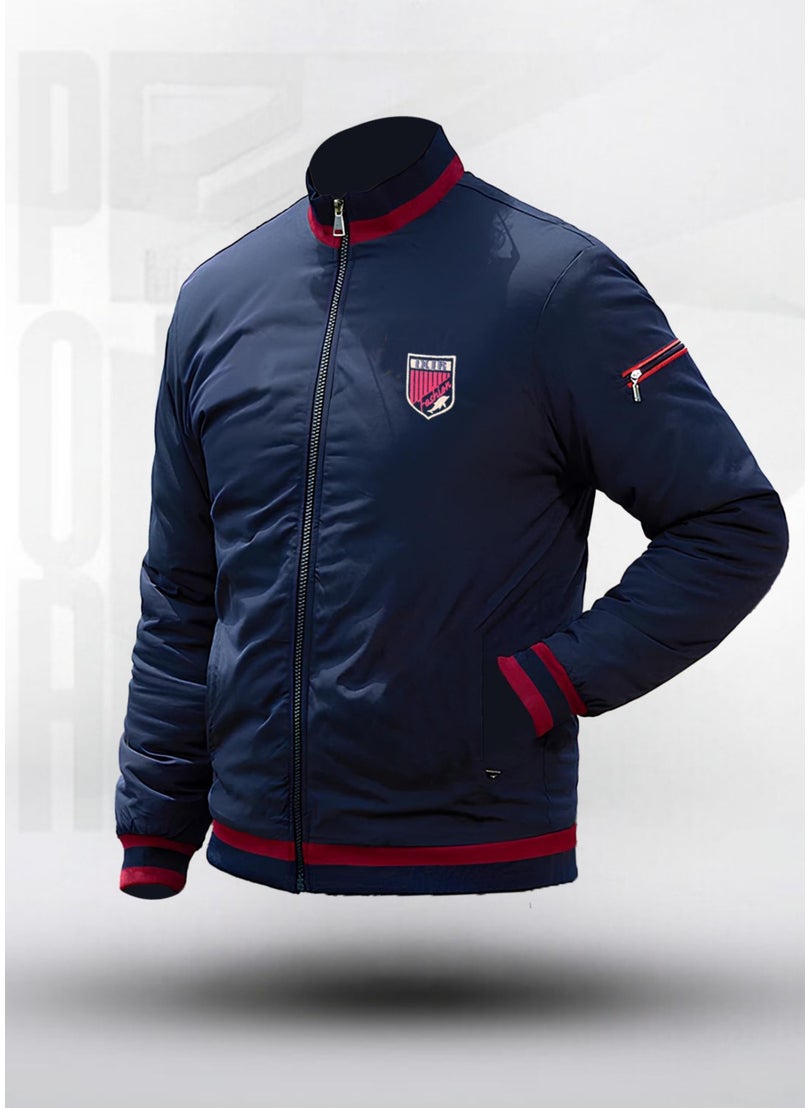 Sporty Emblem Seasonal Men's Coat Navy Blue