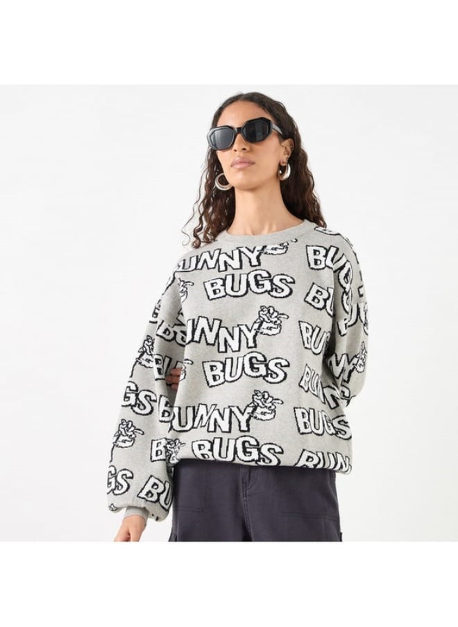 All-Over Bugs Bunny Detail Sweater with Long Sleeves