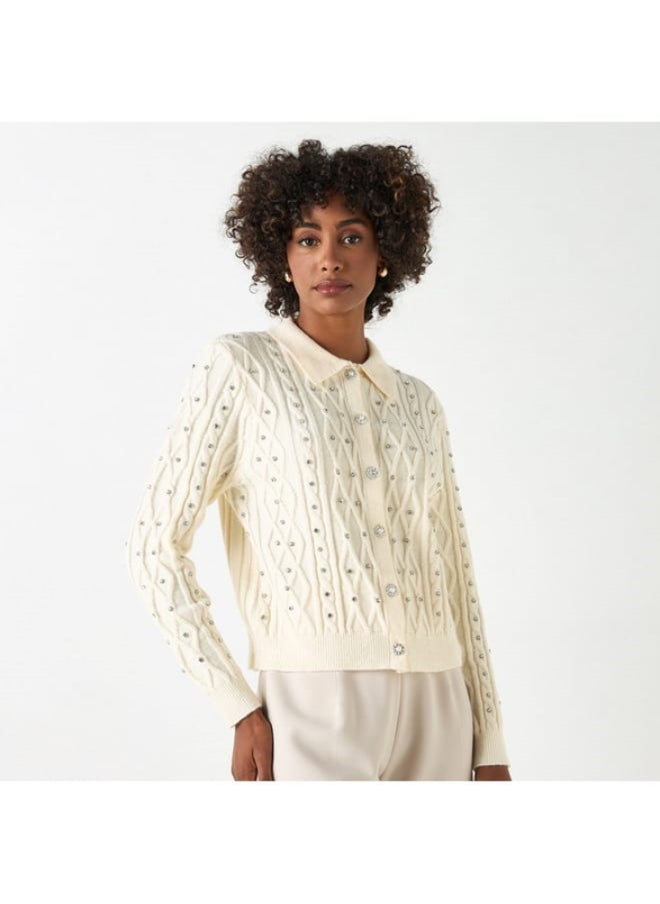 2Xtremz Embellished Cardigan with Long Sleeves and Button Closure