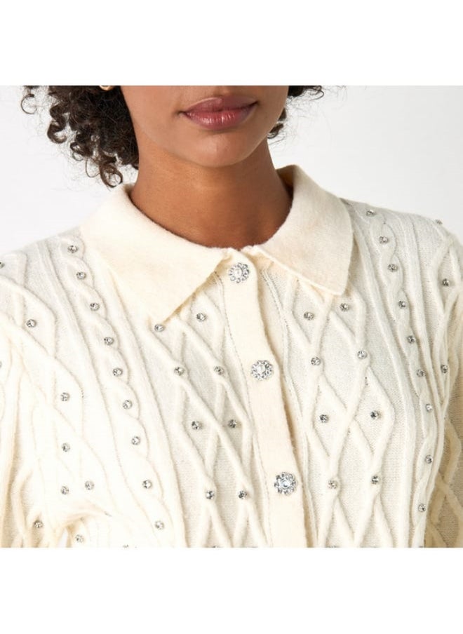2Xtremz Embellished Cardigan with Long Sleeves and Button Closure