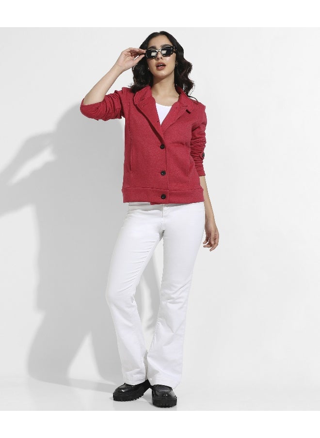 Women's Red Single-Breasted Jacket With Angled Open Pockets