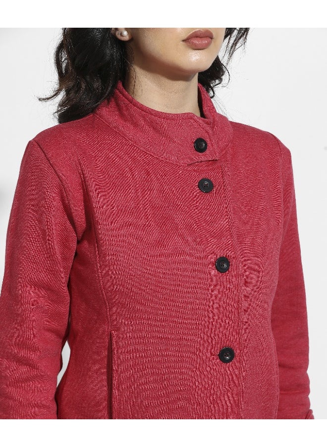 Women's Red Single-Breasted Jacket With Angled Open Pockets