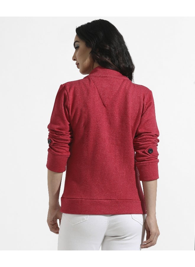 Women's Red Single-Breasted Jacket With Angled Open Pockets