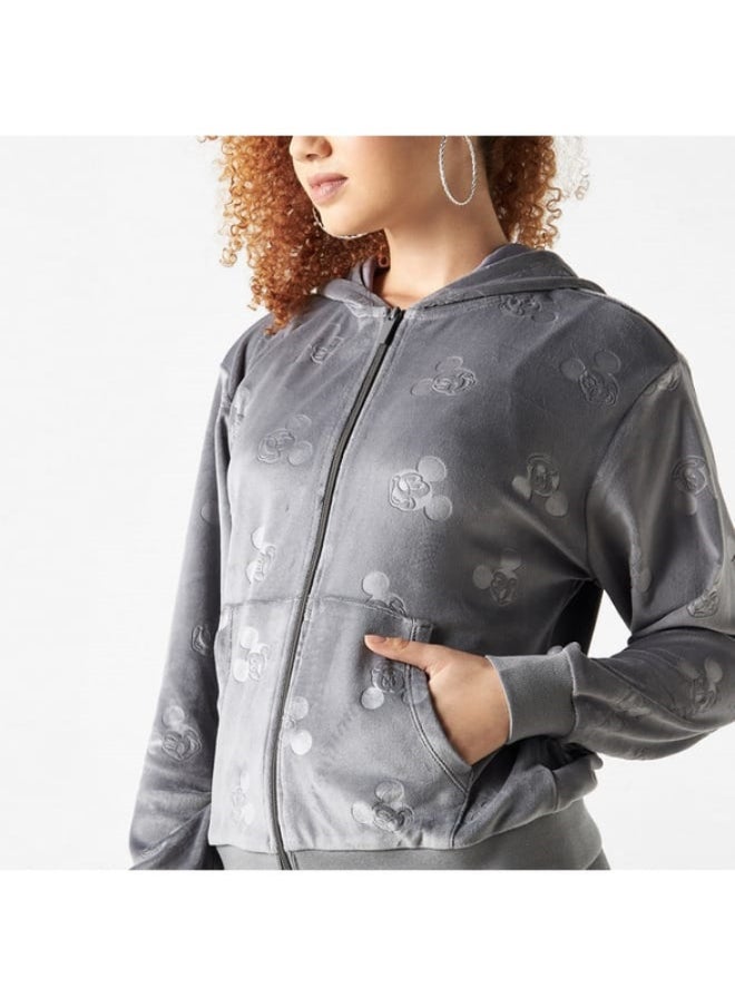 Mickey Mouse Embossed Zip Through Hoodie with Long Sleeves and Pockets