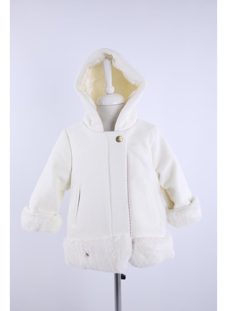 Babyhola Baby Girl Child Cotton Lined Hooded Fur Detailed Kachet Coat Winter 13494