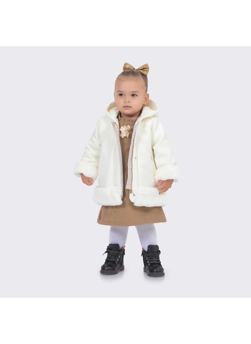 Babyhola Baby Girl Child Cotton Lined Hooded Fur Detailed Kachet Coat Winter 13494