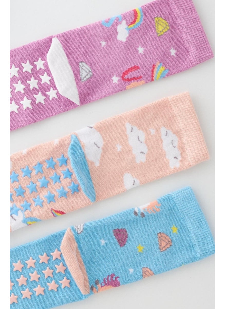 Girl's Unicorn Patterned 3-Piece Boxed Socks