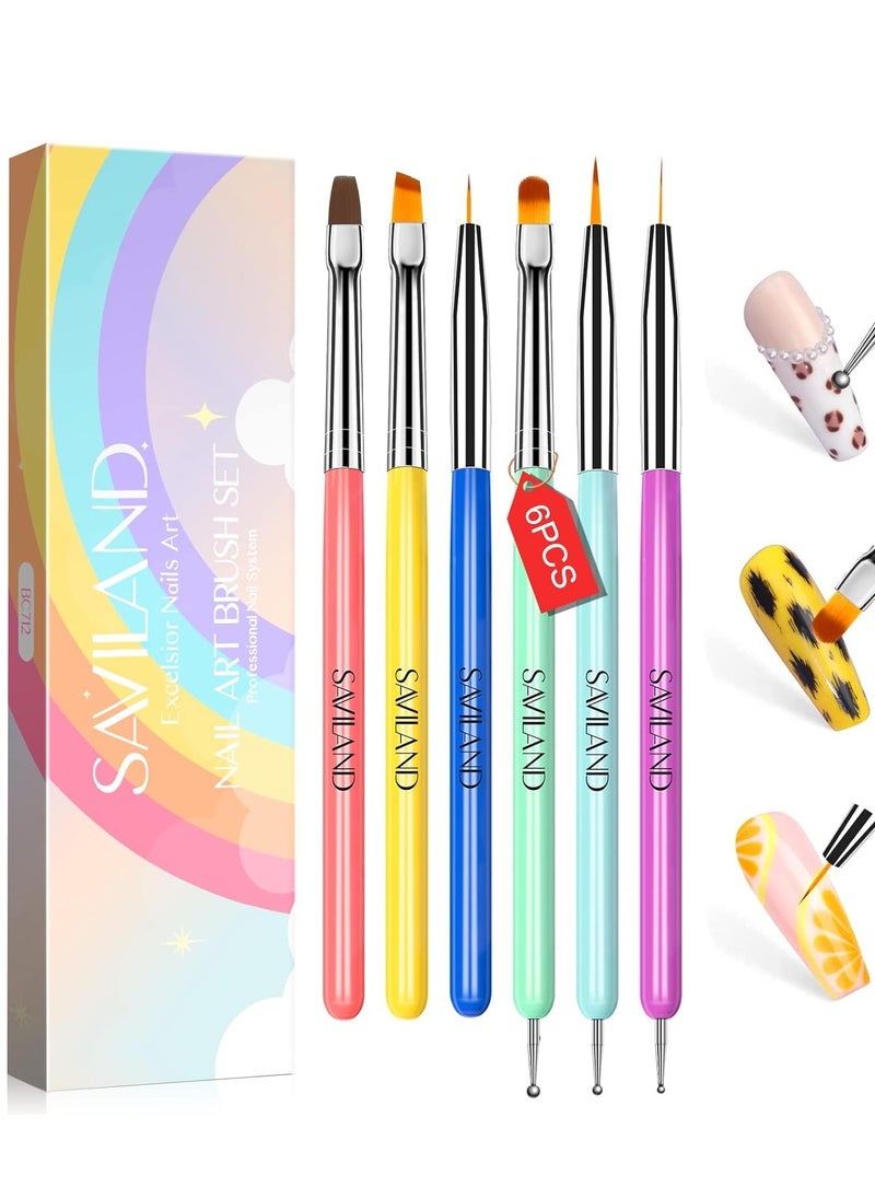 SAVILAND 6PCS Nail Art Brushes Set – Multifunctional Nail Brushes for Nail Art Nail Design Brush Gel Nail Brush for Nail Extension Nail Art Liner Brush 3 Sizes Dotting Tools for DIY