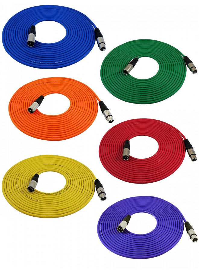 GLS Audio 25ft Mic Cable Cords - XLR Male to XLR Female Colored Cables - 25' Balanced Mike Cord - 6 Pack