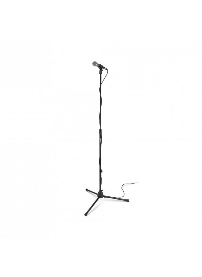 On-Stage MS7700B Tripod-Base Mic Stand (Setup for Vocal and Instrument Microphones, Adjustable Height, 5/8-27 Threading, Portable, Folding, Nonslip Rubber Feet, Cable Clip, Steel, Black)